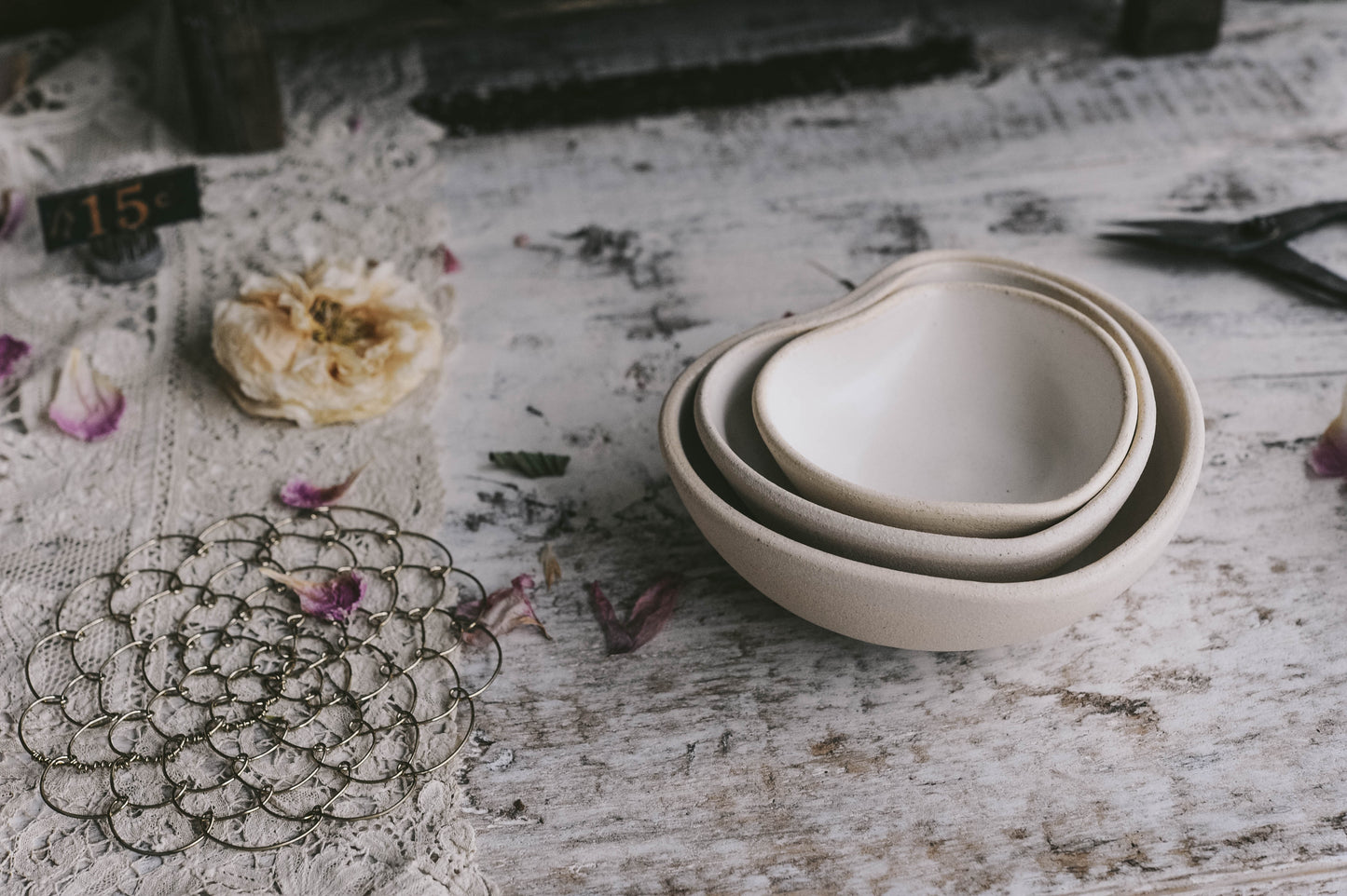 Heart Nesting Bowl Set of 3 - Cloud White